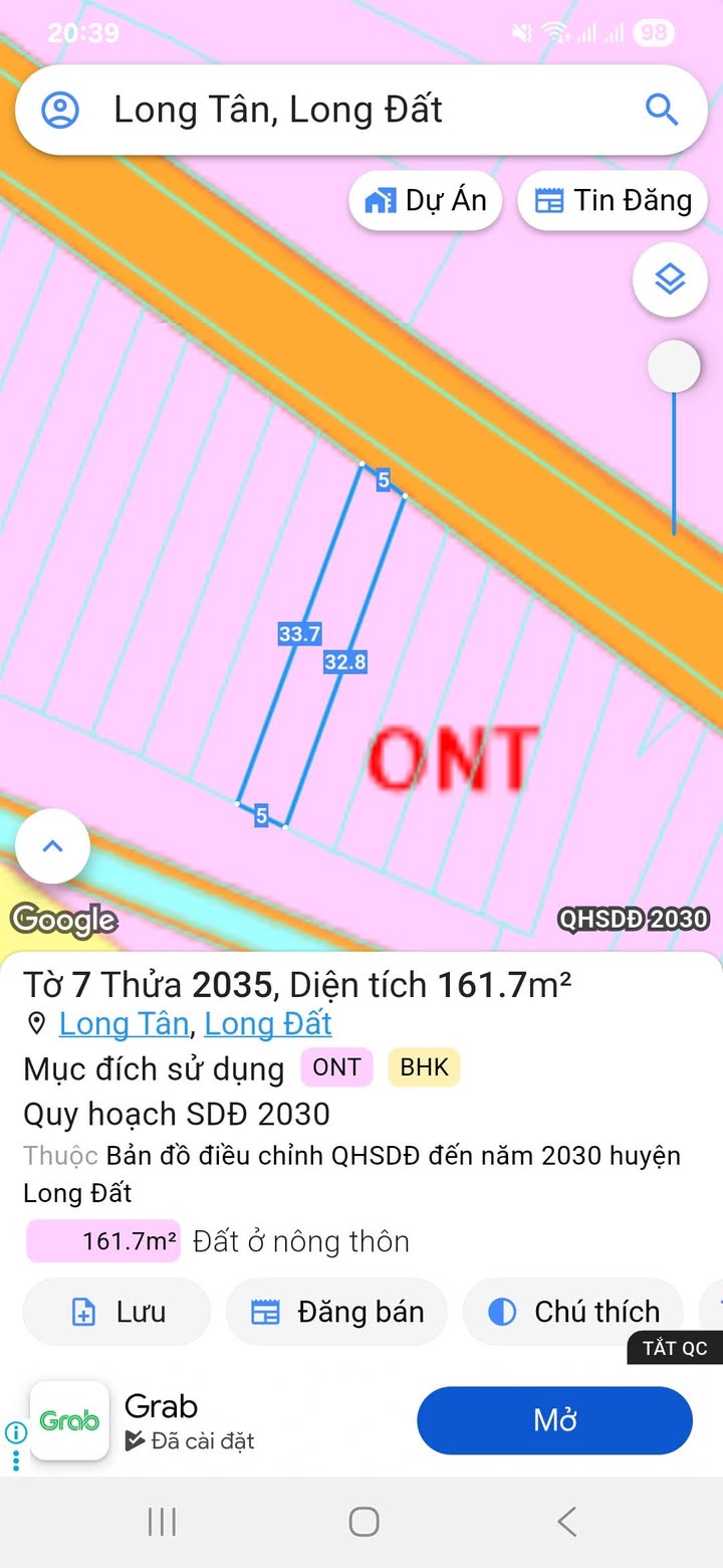 Đất nền Long Tân Đất Đỏ 165m² giá 720 triệu - Mặt tiền đường nhựa 992