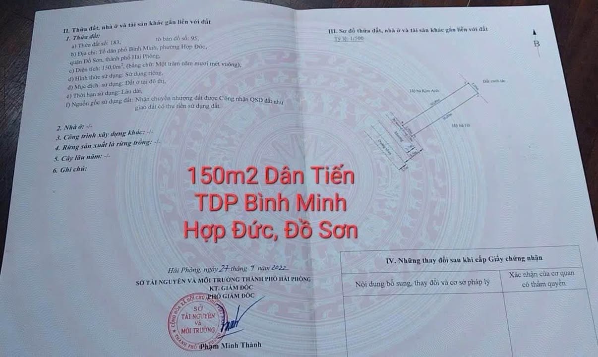 Đất mặt đường TDP Bình Minh, Hợp Đức, Đồ Sơn 150m² giá 2.85 tỷ - Tiềm năng phát triển mạnh mẽ!