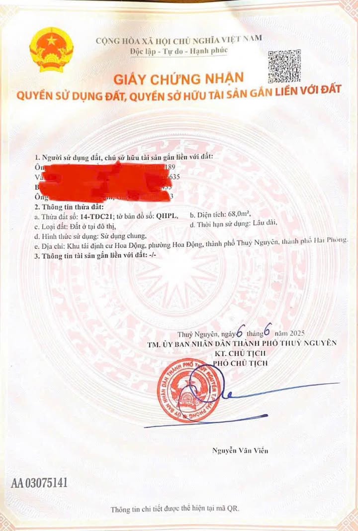 Đất nền Tái định cư Hoa Động Hải Phòng 68m² giá 3 tỷ - Đầu tư sinh lời ngay!