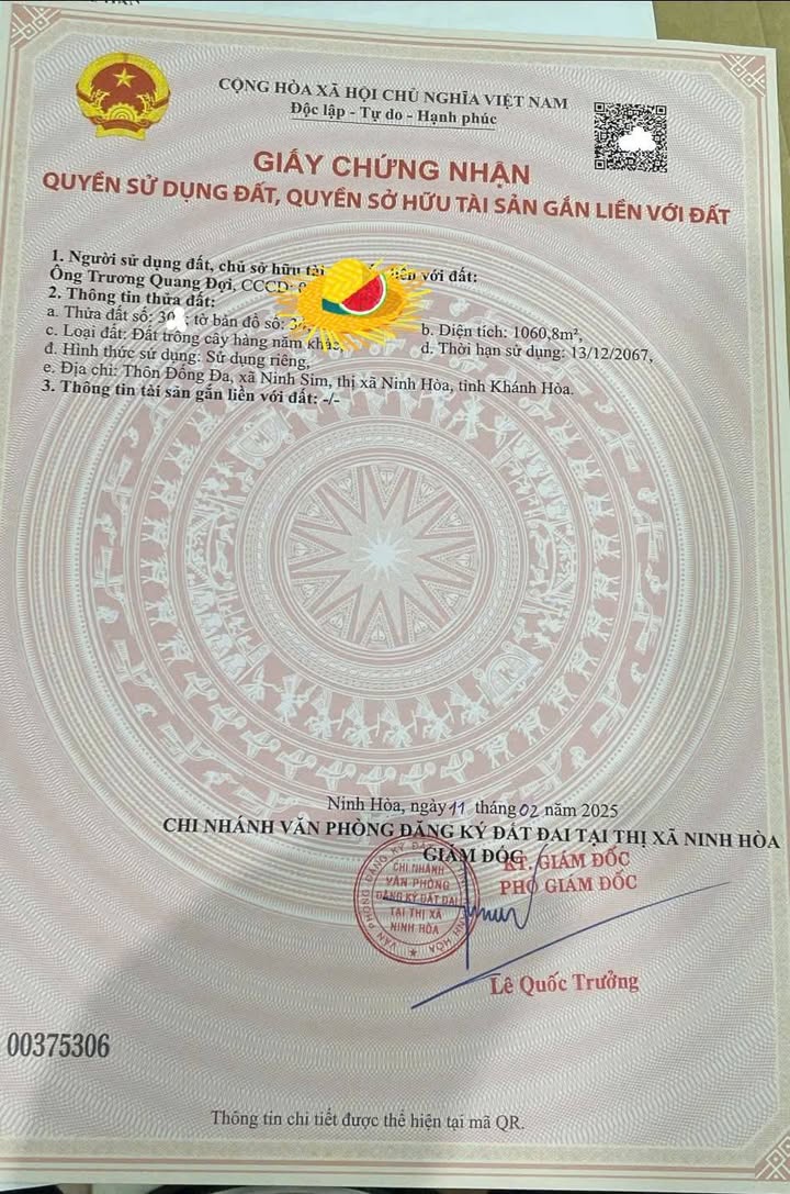 Lô đất thổ cư 985m² tại Tây Ninh Hòa, Khánh Hòa giá 1.6 tỷ - Đầu tư sinh lời ngay!