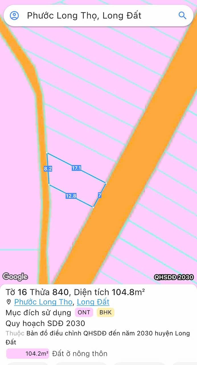Đất nền Phước Long Thọ, Đất Đỏ 104m², giá chỉ 650 triệu - Đầu tư sinh lời ngay!