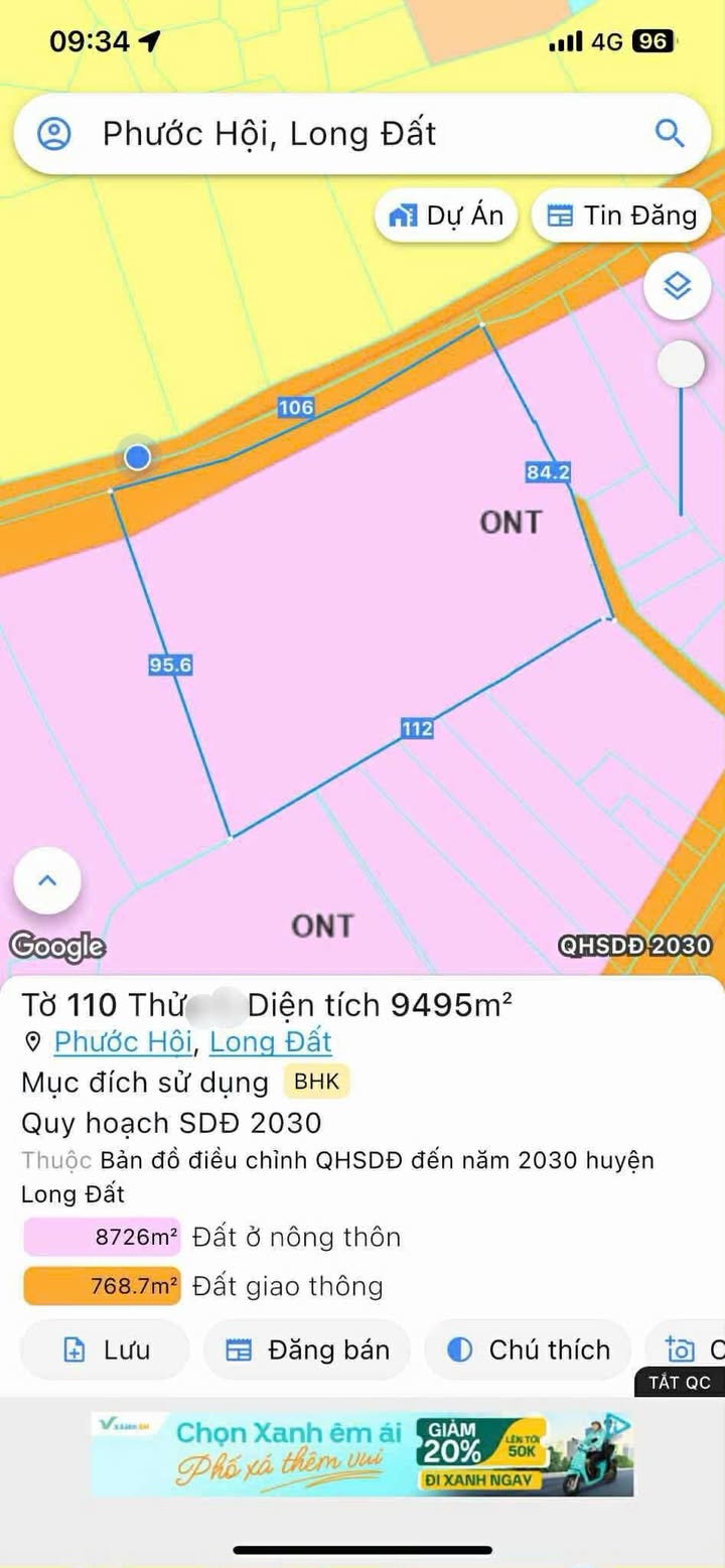 Đất nền Phước Hội Đất Đỏ 8692m² giá 25 tỷ - Gần chợ Lộc An!