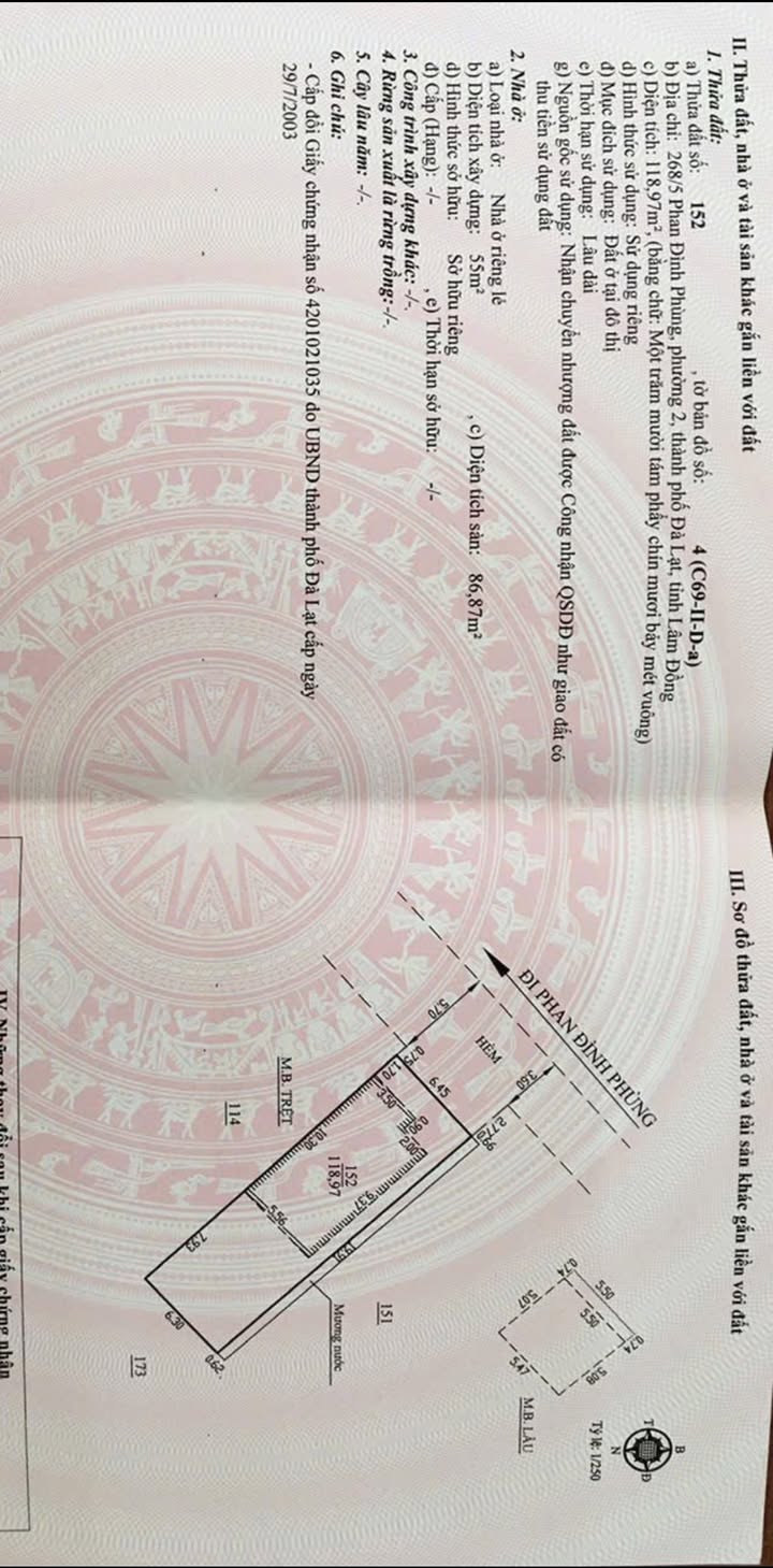 Bán lô đất xây dựng hẻm Phan Đình Phùng Đà Lạt 118,97m² - Kinh doanh thuận lợi!