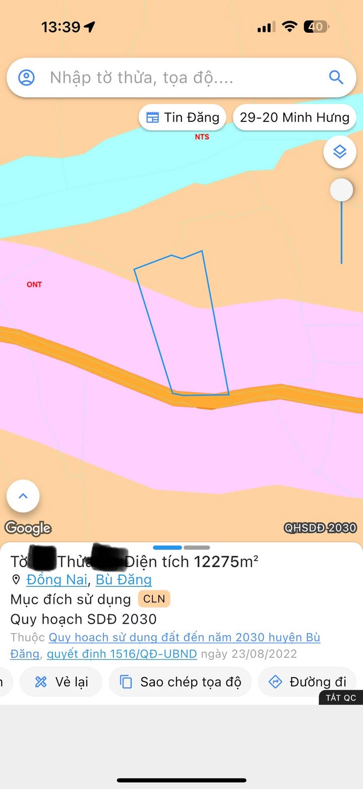 Đất nông nghiệp 1,2ha tại xã Đồng Nai Bù Đăng - Giá chỉ 1 tỷ VND