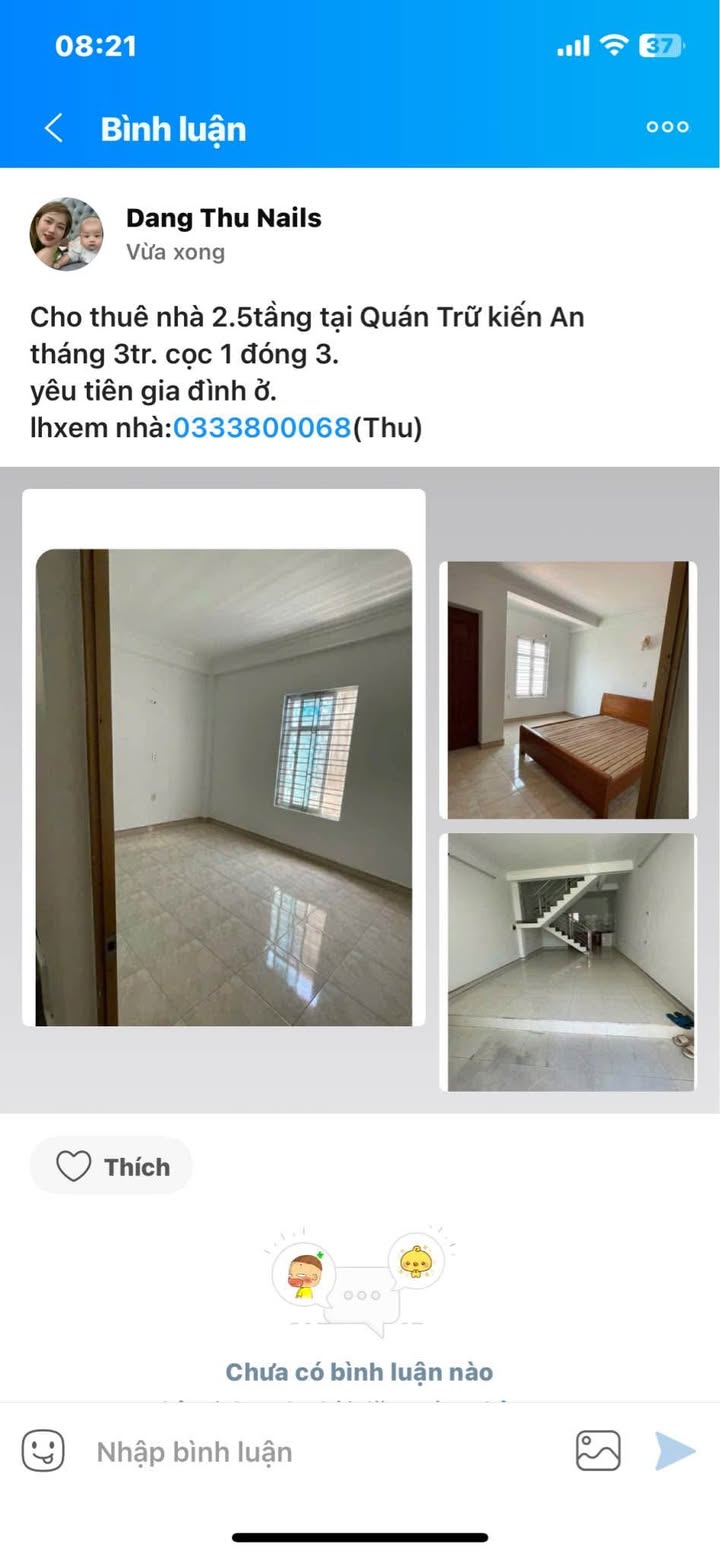 Nhà cho thuê 2.5 tầng tại phường Đồng Hòa, quận Kiến An, giá 3 triệu - Phù hợp cho gia đình!