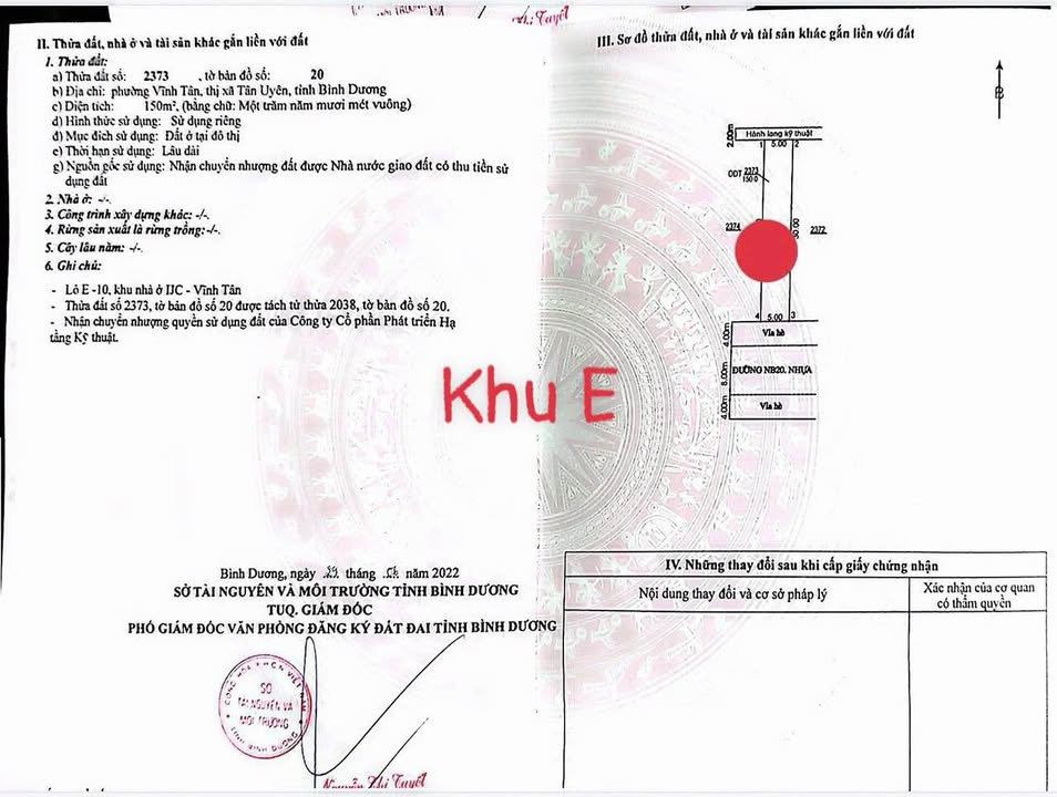 Đất nền 300m² tại khu E VSIP2 Phường Vĩnh Tân giá chỉ 5.2 tỷ - Cơ hội đầu tư tuyệt vời!