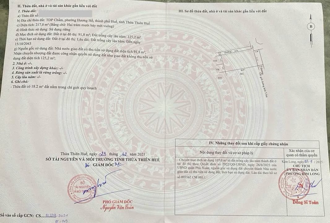 Đất nền Hương Hồ 217m² giá chỉ 1.085 tỷ - Cơ hội đầu tư không thể bỏ lỡ!