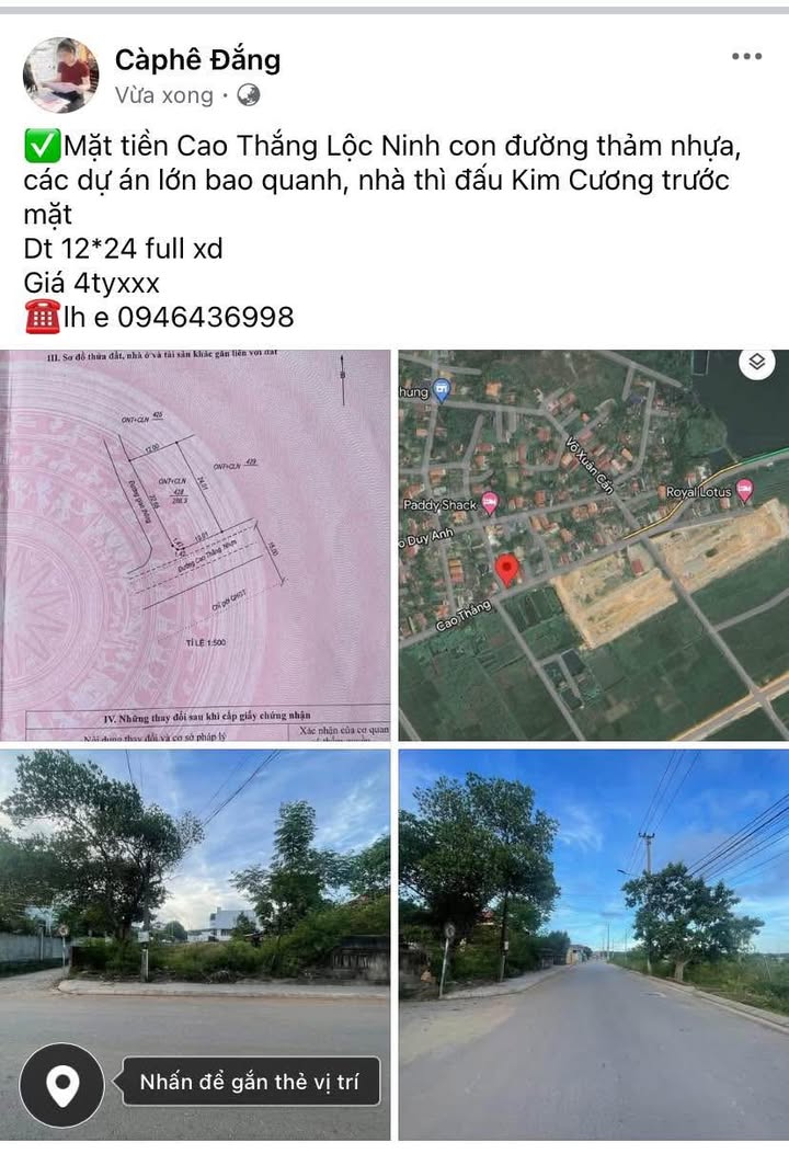 Đất nền mặt tiền Cao Thắng, Lộc Ninh 288m² giá 4 tỷ - Đầu tư sinh lời ngay!
