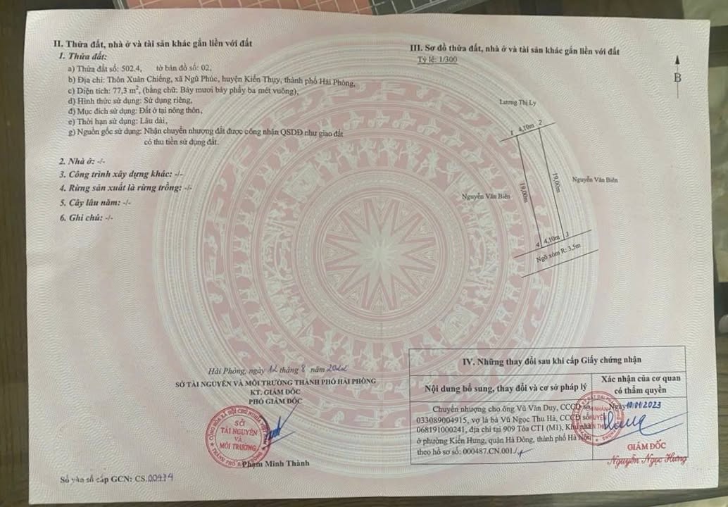 Đất nền Thanh Sơn Kiến Thụy 77,3m² giá 1 tỷ - Ngõ rộng ô tô vào thoải mái!