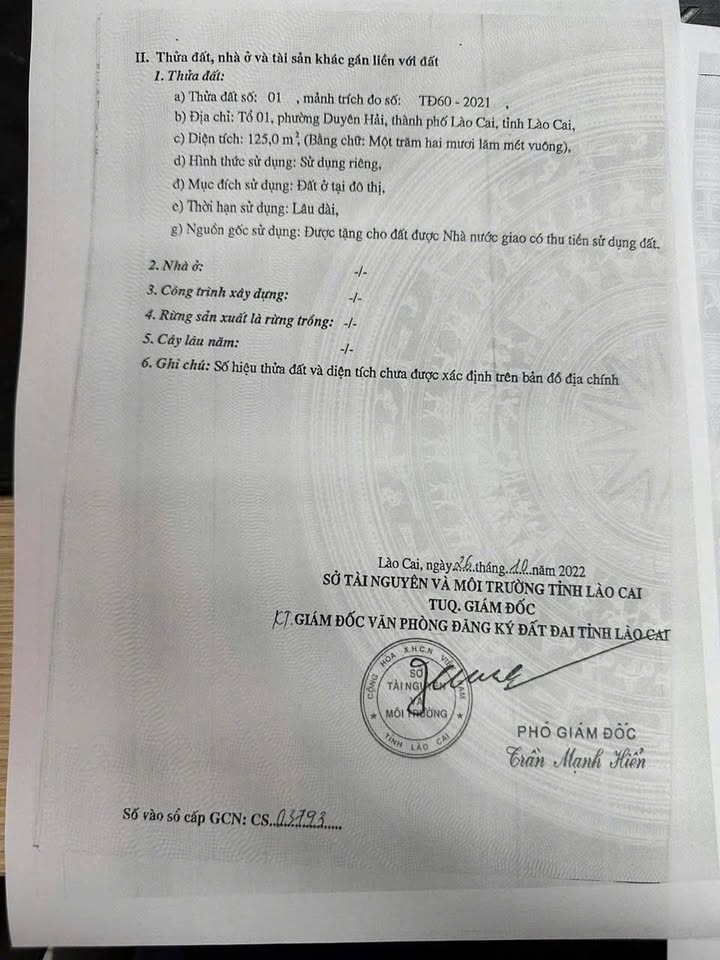 Đất ở Trần Thái Tông, Lào Cai 125m² - Cách cửa khẩu chỉ 100m!