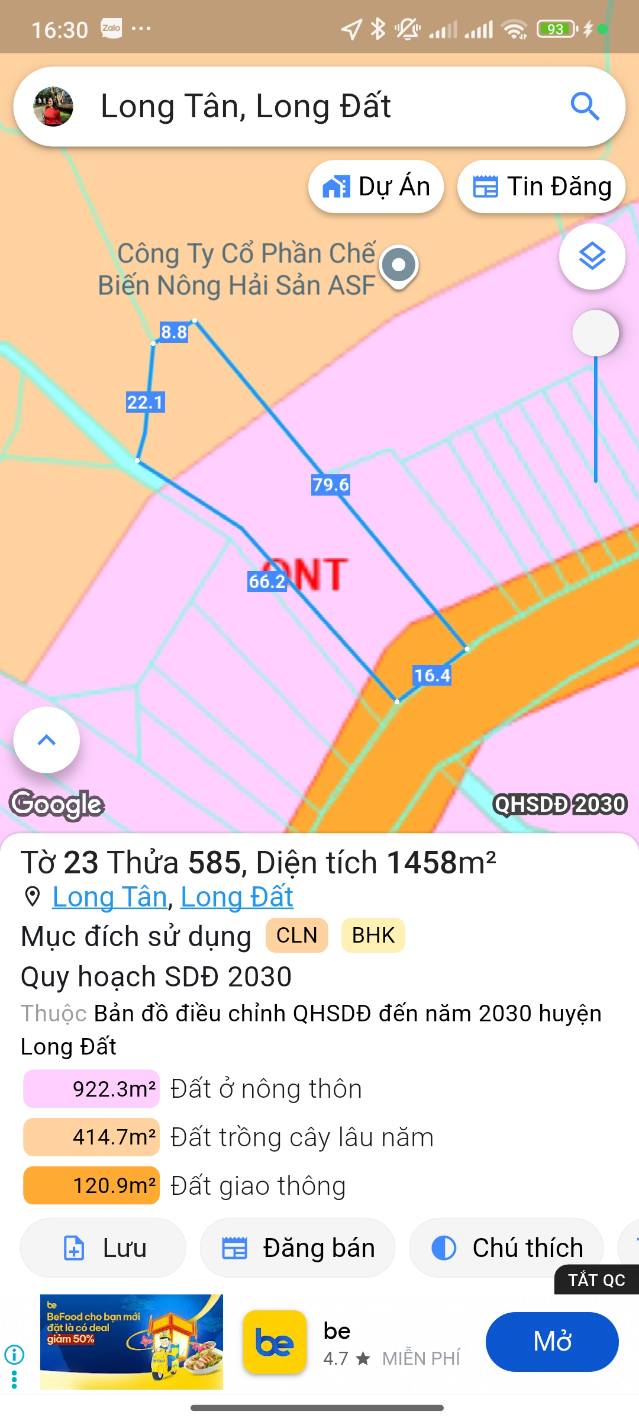 Đất farm Long Tân, Long Đất 1458m² giá 3.8 tỷ - Không khí trong lành gần hồ