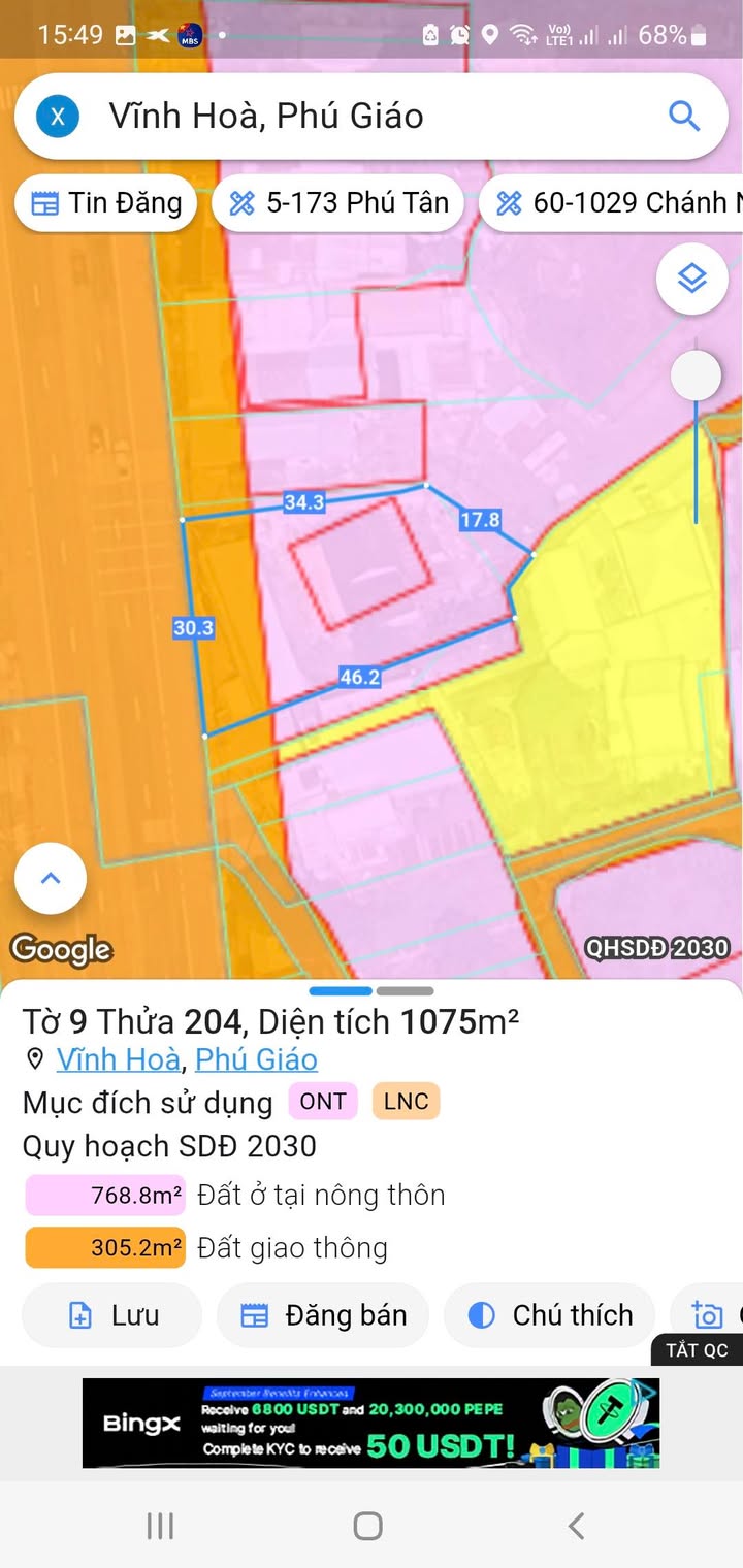 Đất mặt tiền ĐT 741 Phú Giáo 1074m² giá 10.5 tỷ - Đầu tư sinh lời cao!