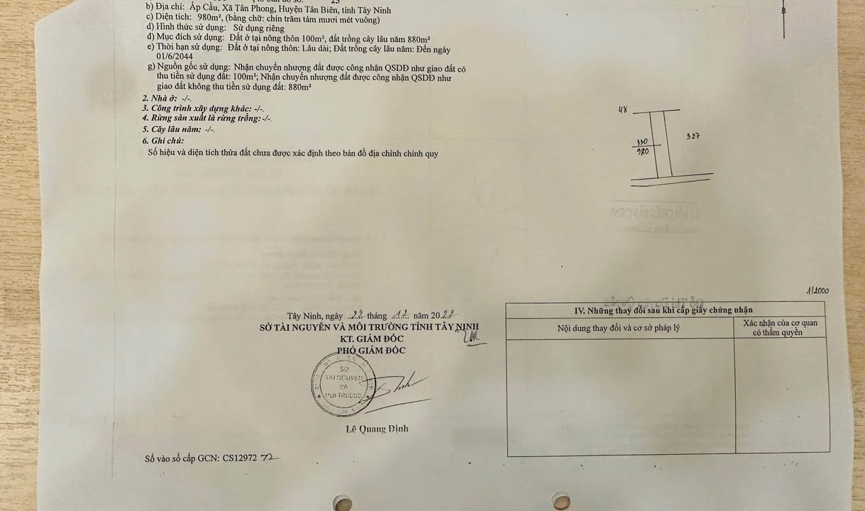 Đất thổ cư 980m² Tân Phong, Tân Biên - Giá chỉ 14.7 tỷ, thương lượng tốt!