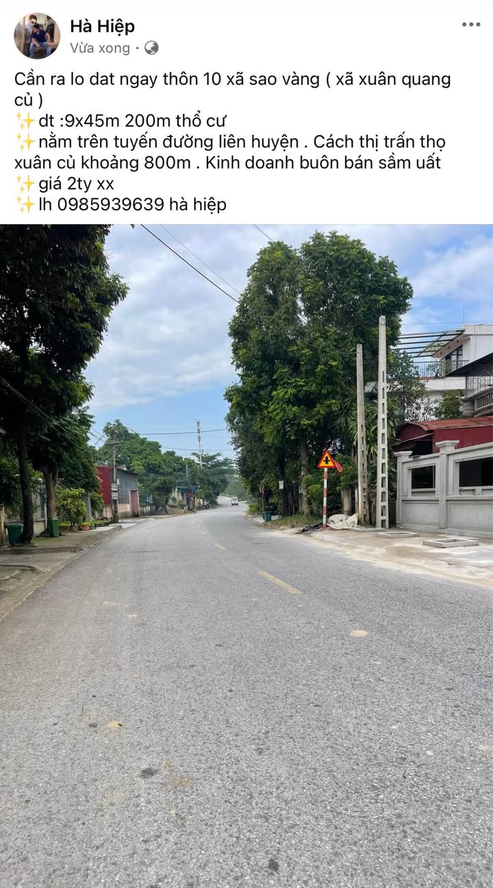 Đất nền Thôn 10, xã Sao Vàng, Thọ Xuân 405m² giá 2 tỷ - Vị trí kinh doanh sầm uất!