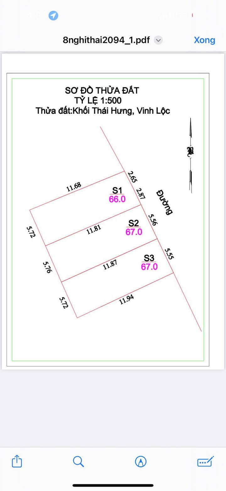 Đất thổ cư Nghi Thái 67m² giá 1 tỷ - Đường rộng thông thoáng
