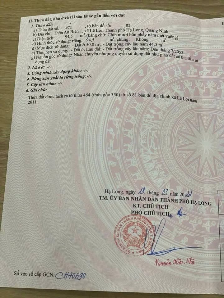 Đất phân lô 2 mặt ngõ Lê Lợi, Hạ Long, 94,1m² - Giá chỉ 1 tỷ!