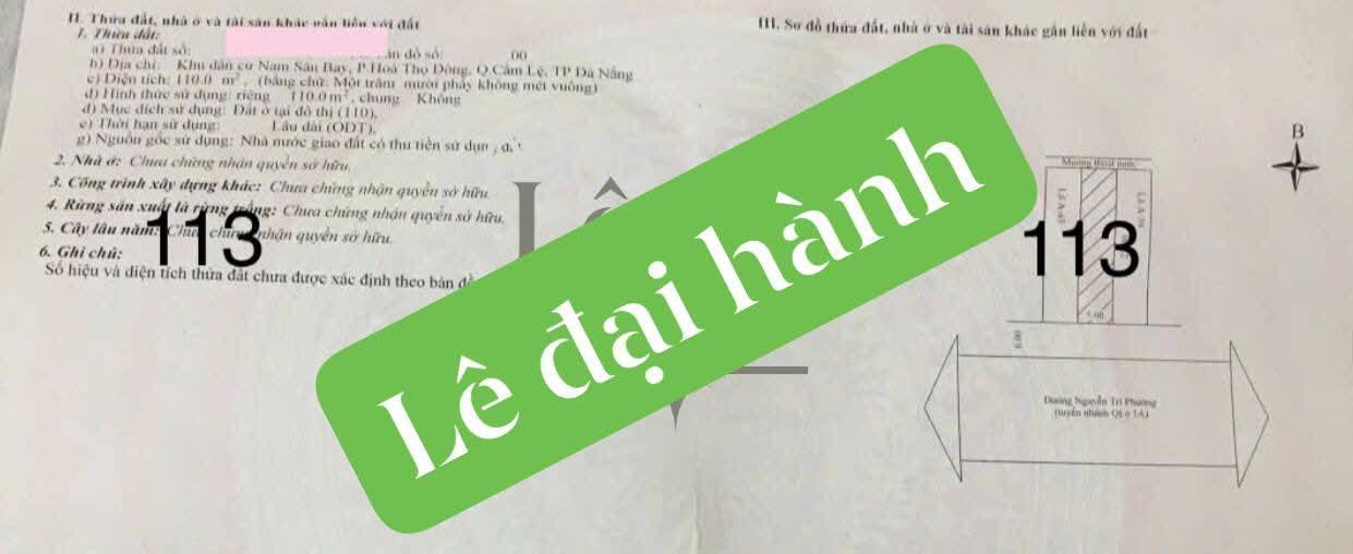 Đất mặt tiền đường Lê Đại Hành, Hòa Thọ Đông, 110m² chỉ 7 tỷ - Cơ hội đầu tư tuyệt vời!