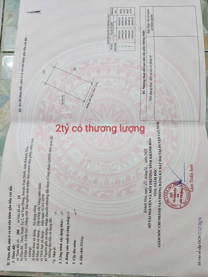 Đất nền 2188m² khu phố Xuân Tự 2, Vạn Hưng - Giá tốt, chính chủ!