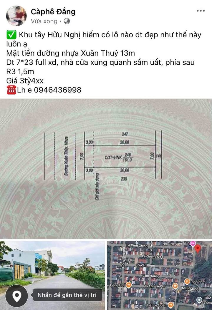 Đất nền mặt tiền đường Xuân Thủy 161m² giá 3.4 tỷ - Cơ hội đầu tư hiếm có!