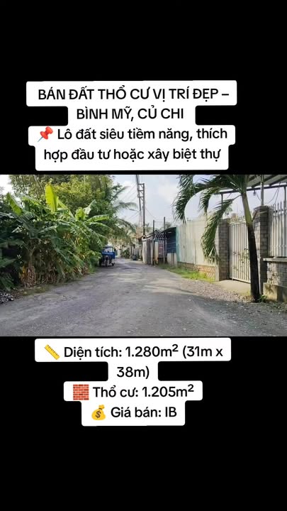 Đất thổ cư Bình Mỹ, Củ Chi 1280m² giá thương lượng - Cơ hội đầu tư tuyệt vời!