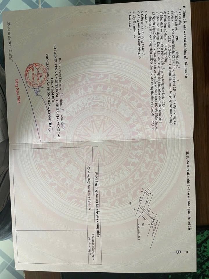 Đất nền phường Phước Hòa, Phú Mỹ 252m² giá 1.2 tỷ - Cơ hội đầu tư hấp dẫn!