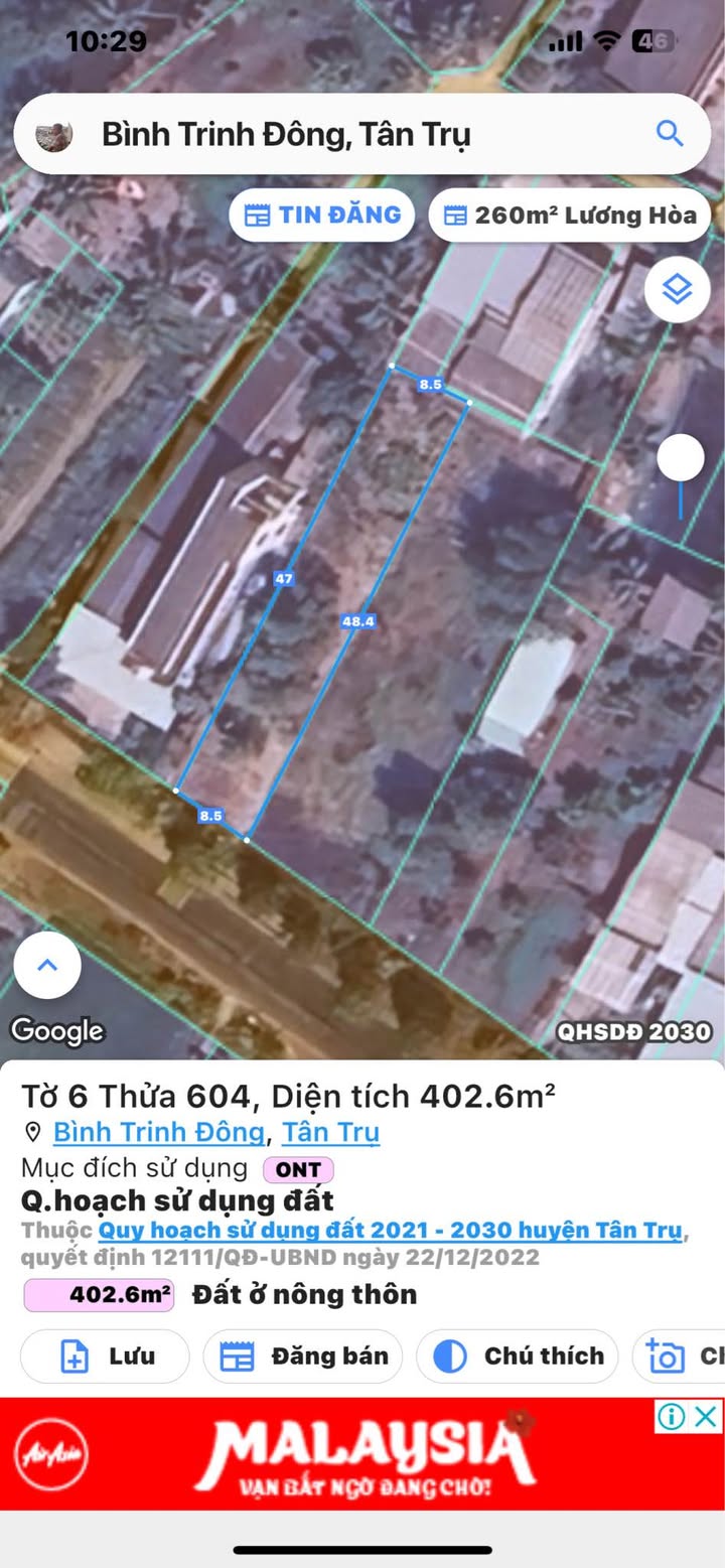 Đất thổ cư 403m² tại Tỉnh lộ 832, xã Bình Trinh Đông, Tân Trụ - Đầu tư sinh lời tuyệt vời!