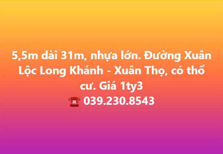 Đất thổ cư 170.5m² tại Xuân Lộc, Đồng Nai giá chỉ 1.3 tỷ - Cơ hội đầu tư hấp dẫn!
