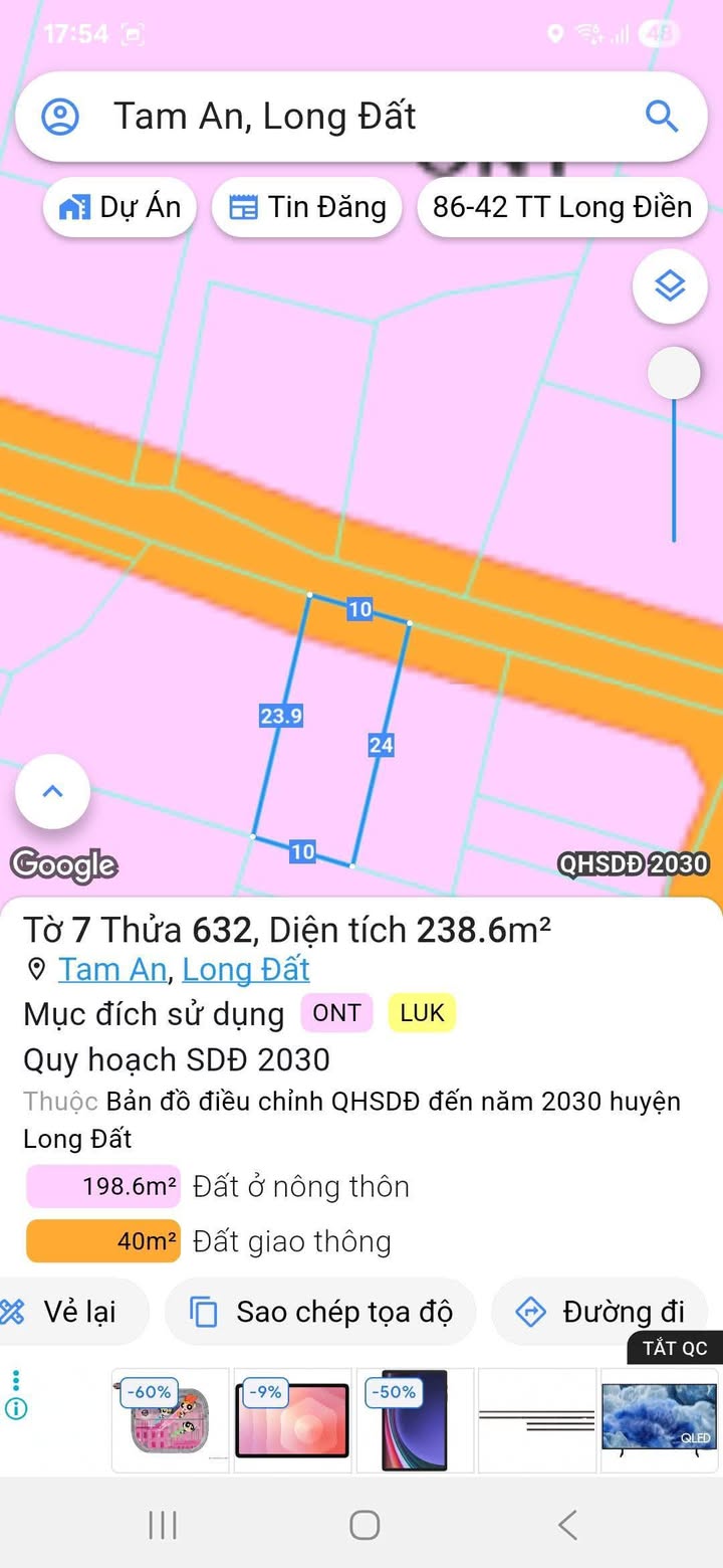 Đất thổ cư 240m² tại xã Tam An, huyện Long Đất - Bán gấp chỉ trong 10 ngày!