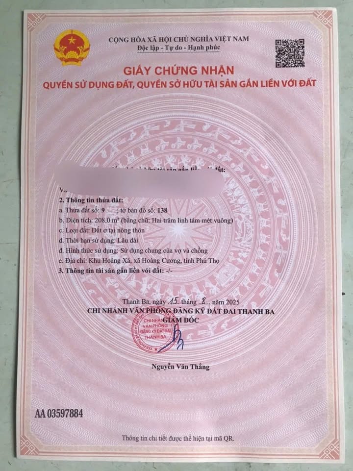 Nhà cấp 4 Hoàng Cương, Thanh Ba 208m² giá chỉ vài trăm triệu - Nơi an cư lý tưởng!