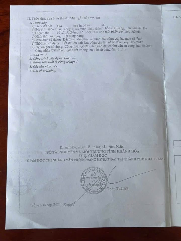 Đất nền xã Vĩnh Thái Nha Trang 101m² giá chỉ 1.65 tỷ - Cơ hội đầu tư tuyệt vời!