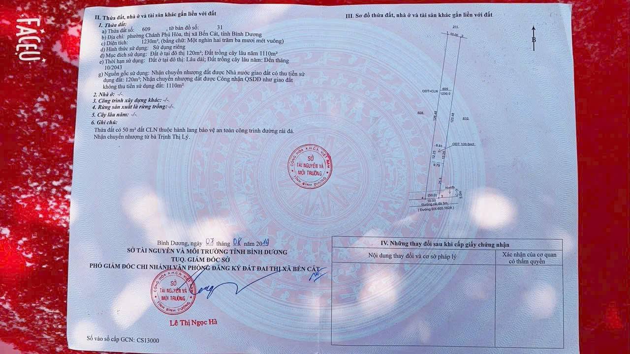 Đất thổ cư Chánh Phú Hòa 1230m² giá thỏa thuận - Mặt tiền đường DH 424 thuận lợi!