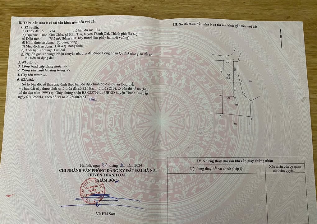 Đất nền thổ cư Thôn Kim Châu, Xã Thanh Oai 75,2m² giá 3 tỷ - Lô góc 2 mặt thoáng!