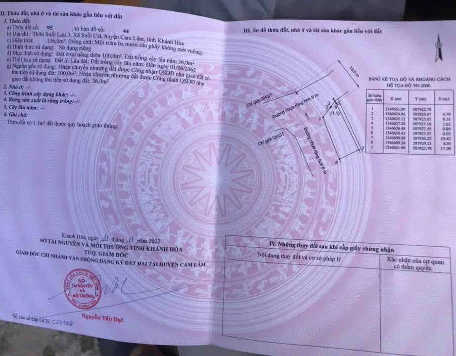 Đất lô góc 2 mặt tiền Suối Cát, Cam Lâm 136m² giá 865 triệu - Bớt lộc ngay!