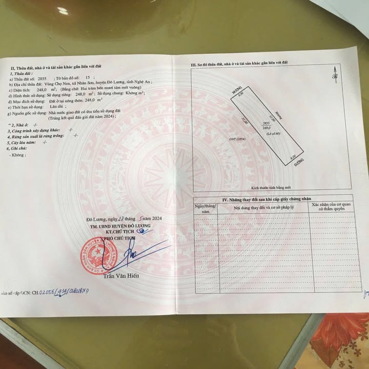 Đất nền đẹp tại xã Nhân Sơn, huyện Đô Lương - 248m² giá chỉ 1.79 tỷ!