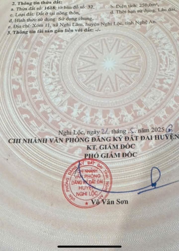 Đất ở Nghi Lâm 250m² giá 2.1 tỷ - Vị trí vàng, pháp lý rõ ràng!