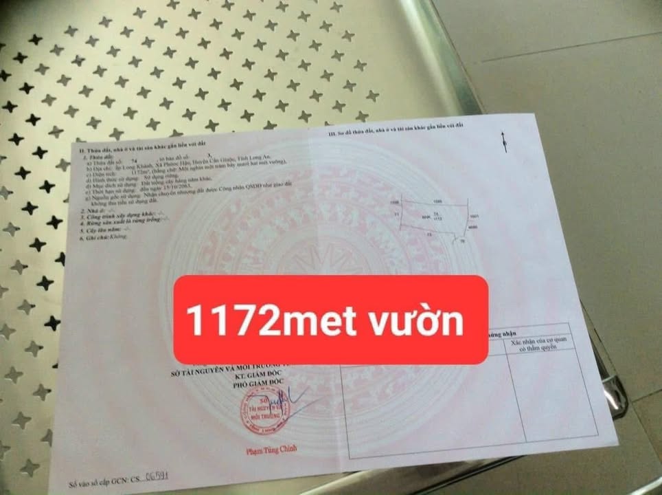Đất vườn 1172m² xã Phước Lý, Cần Giuộc giá 1.45 tỷ - Cơ hội đầu tư tuyệt vời!