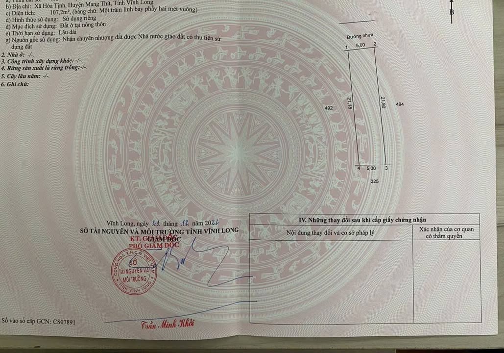 Đất nền thổ cư Hòa Tịnh, Vĩnh Long 107m² giá 370 triệu - Sổ đỏ chính chủ!