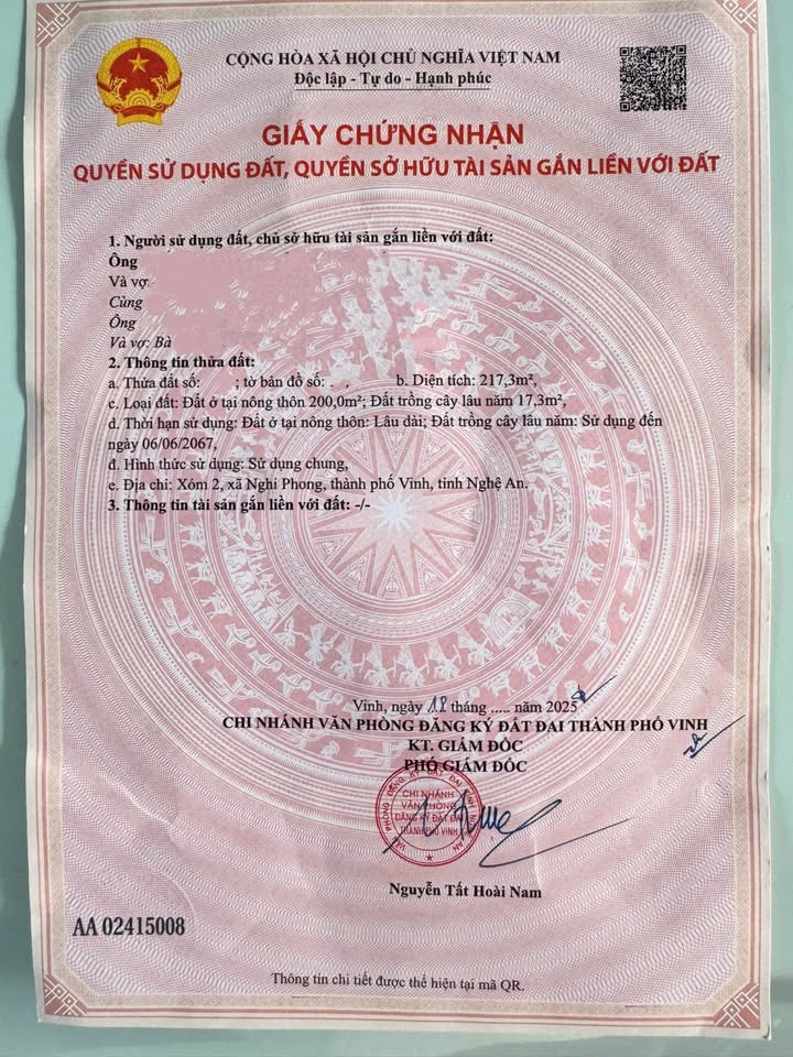 Đất nền chính chủ Vinh Lộc 217m² giá 3.69 tỷ - Đầu tư tiềm năng ngay trung tâm!