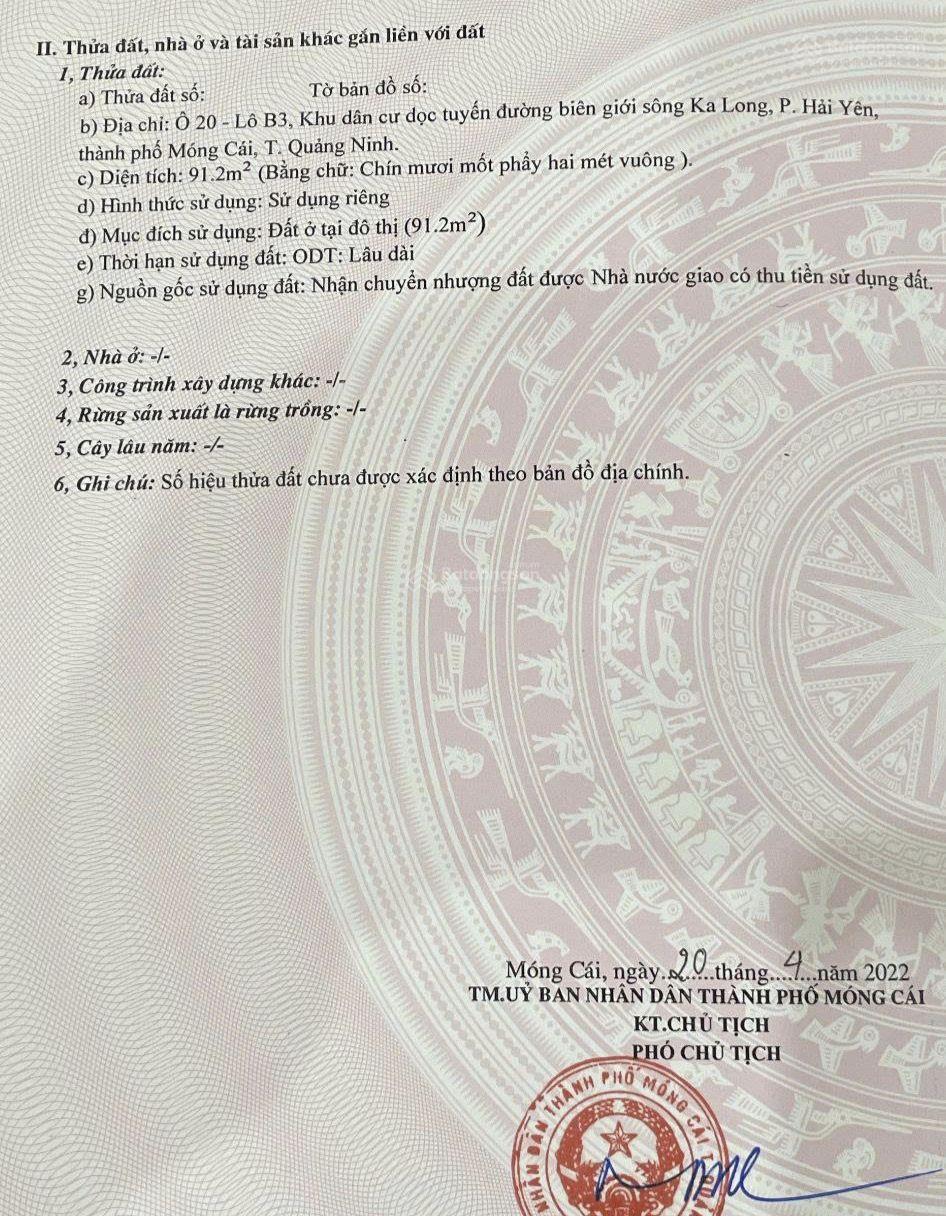 Bán Đất Nền Dự Án KaLong Riverside City, 2,3 tỷ, 91,2m² - Cơ hội đầu tư hấp dẫn tại Móng Cái!