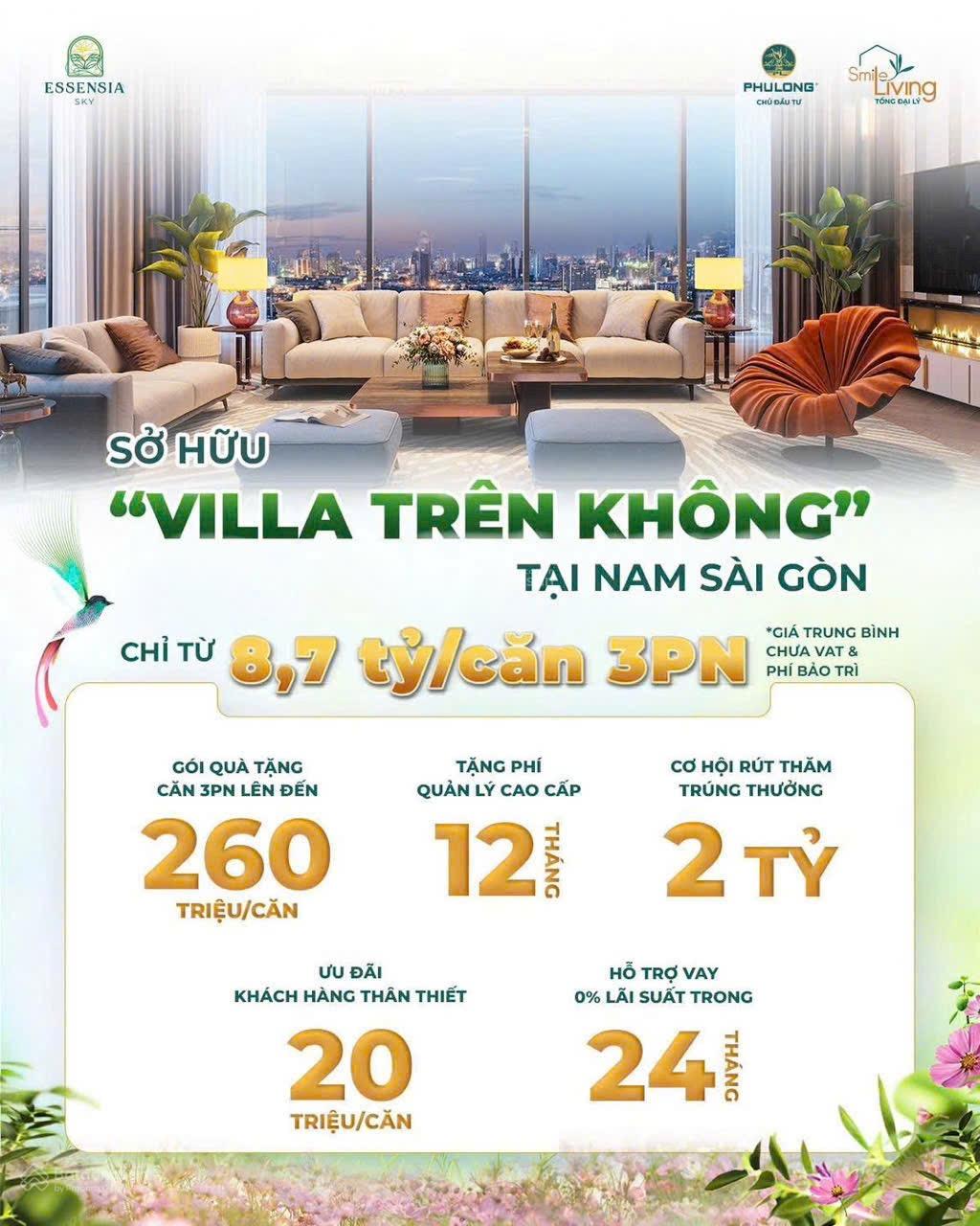 Căn hộ 3PN Essensia Sky Nhà Bè 119m² giá 8,7 tỷ - Villa trên không đẳng cấp!