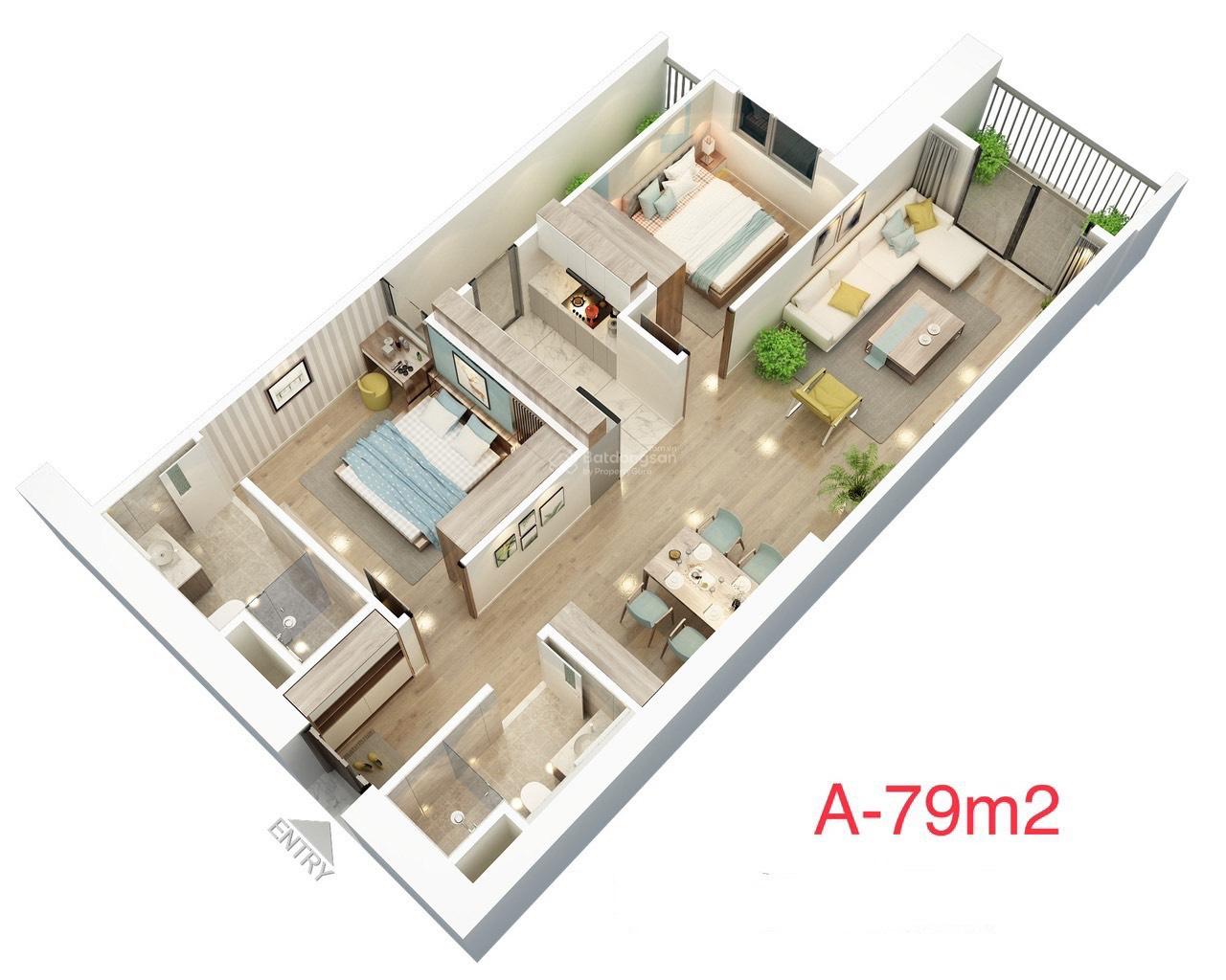 Căn hộ 2PN đẹp tại Usilk 104, 79.3m² giá 4x triệu - View đài phun nước thoáng mát!