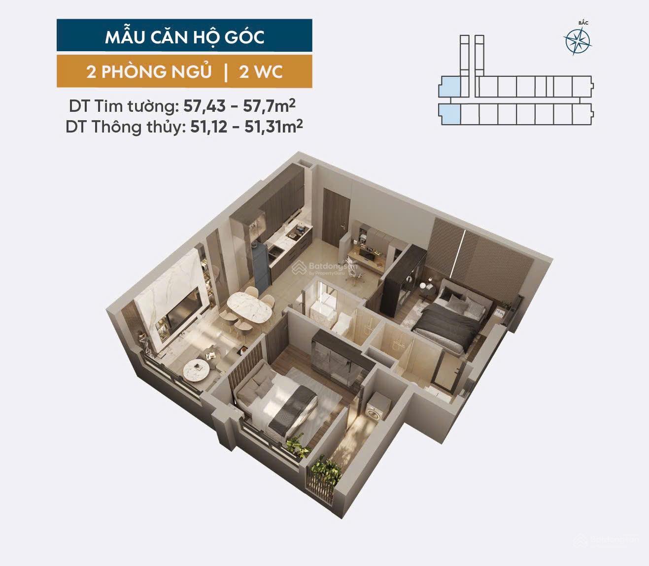 Căn hộ 2PN Fresia Riverside Biên Hòa 52m² giá 1,709 tỷ - View sông Đồng Nai tuyệt đẹp!