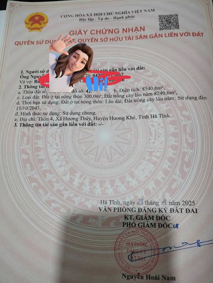 Bán vườn 8.500m² tại xã Hương Thủy, huyện Hương Khê - Giá chỉ 1.1 tỷ, sở hữu ngay!