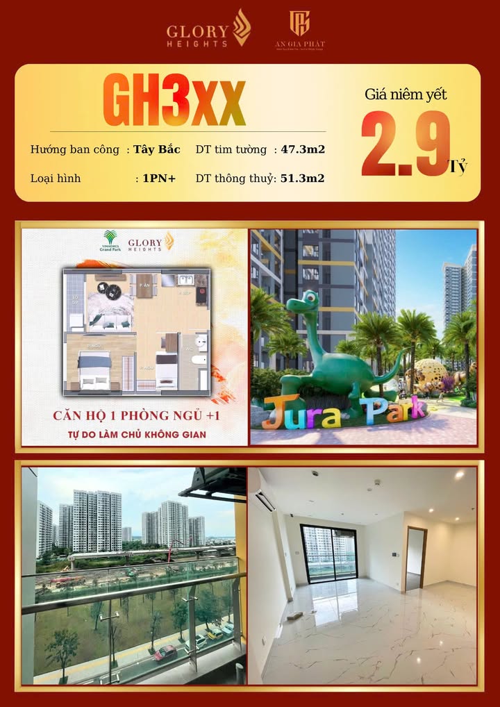 Căn hộ 1PN tại Vinhomes Grand Park Q9 51.3m² giá 2.9 tỷ - Đầu tư sinh lời ngay!