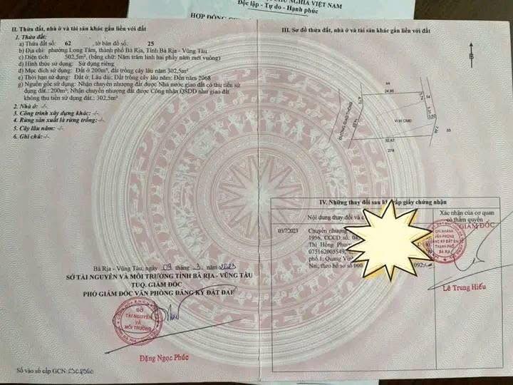 Đất thổ cư 500m² phường Long Tâm, Bà Rịa - Vũng Tàu giá 3.5 tỷ - Chính chủ bán gấp!