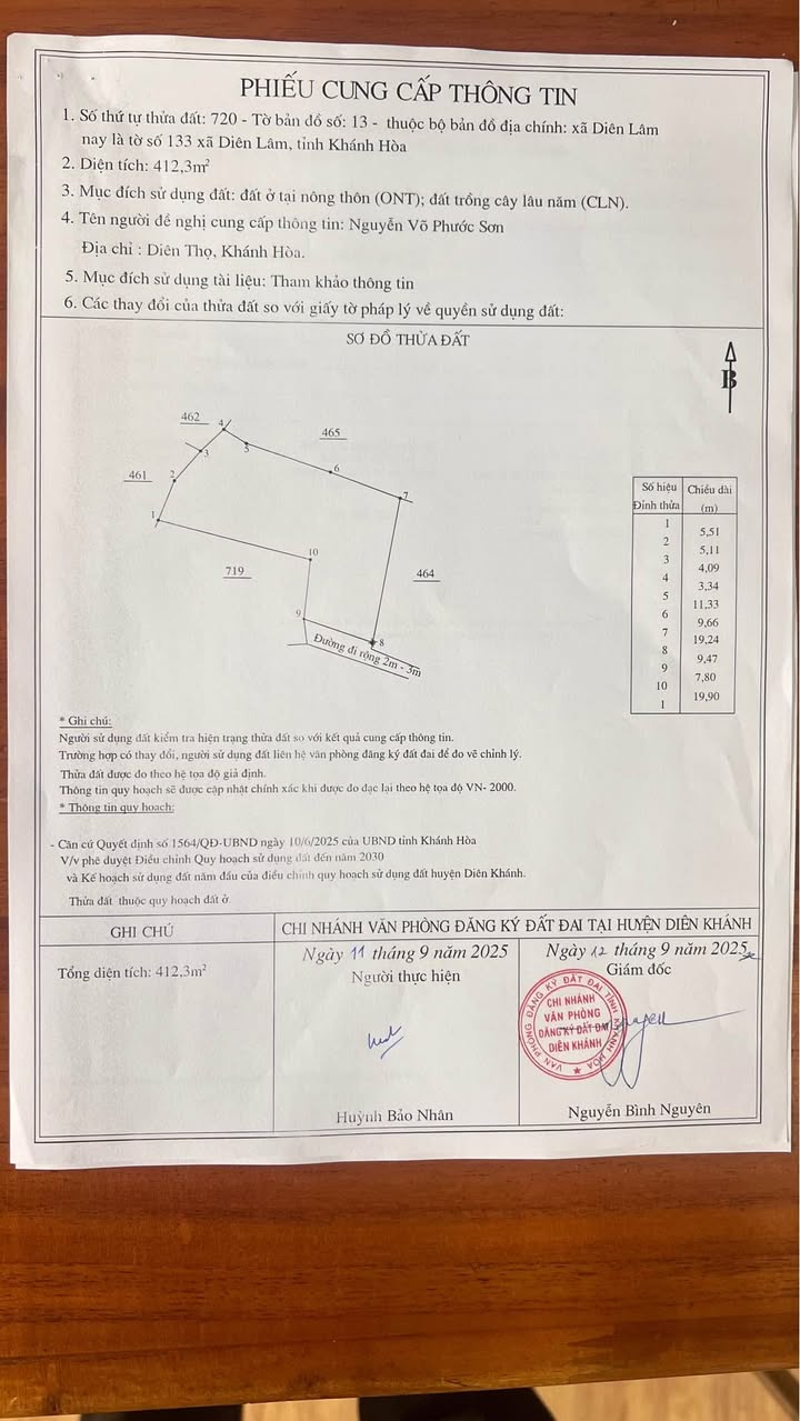 Bán nhà vườn Diên Lâm - Diên Khánh 412,3m² chỉ 1,1 tỷ - Không thể bỏ lỡ!