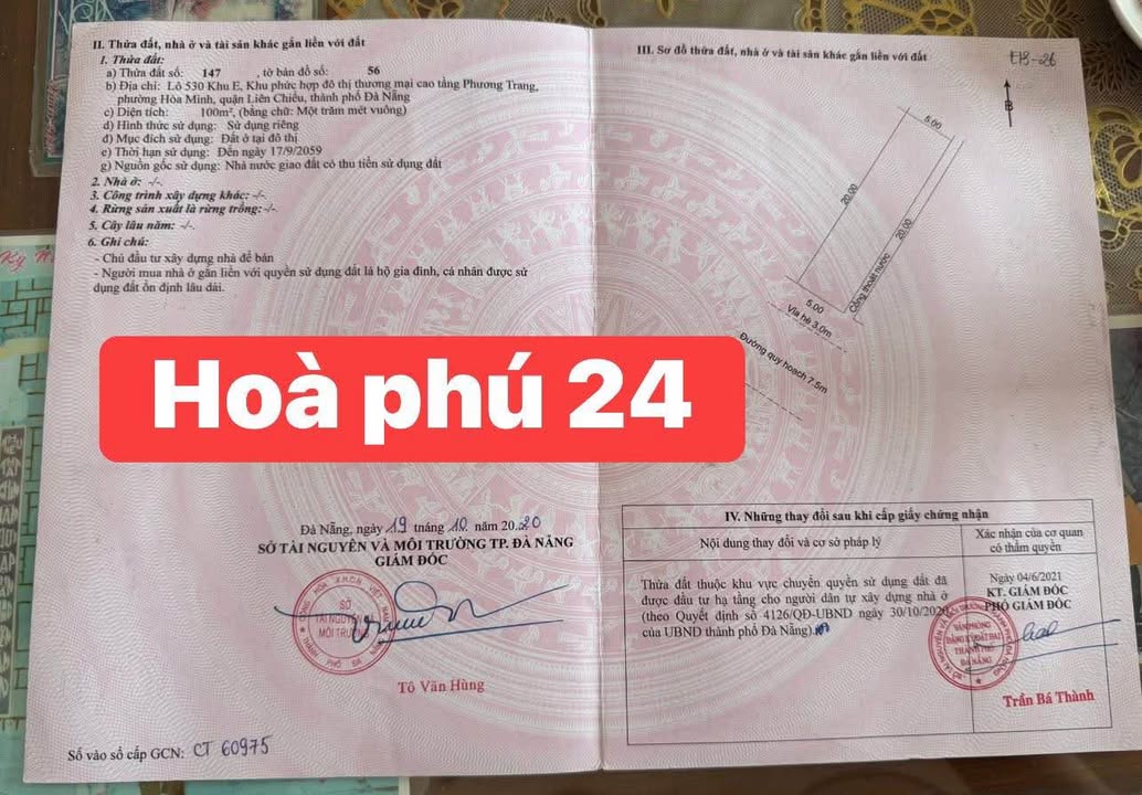 Bán đất đường Hòa Phú 24, Đà Nẵng 100m² giá 7.19 tỷ - Vị trí đắc địa, cơ hội đầu tư tuyệt vời!