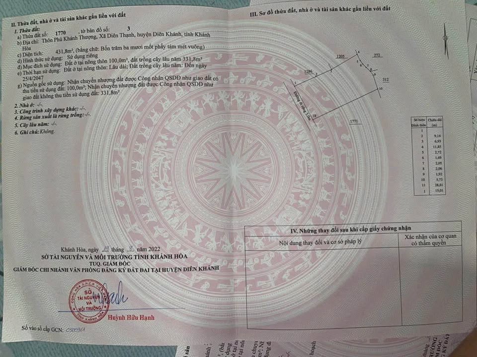 Đất thổ cư Diên Thạnh 432m² giá 3.024 tỷ - Sổ đỏ chính chủ, thương lượng nhẹ!