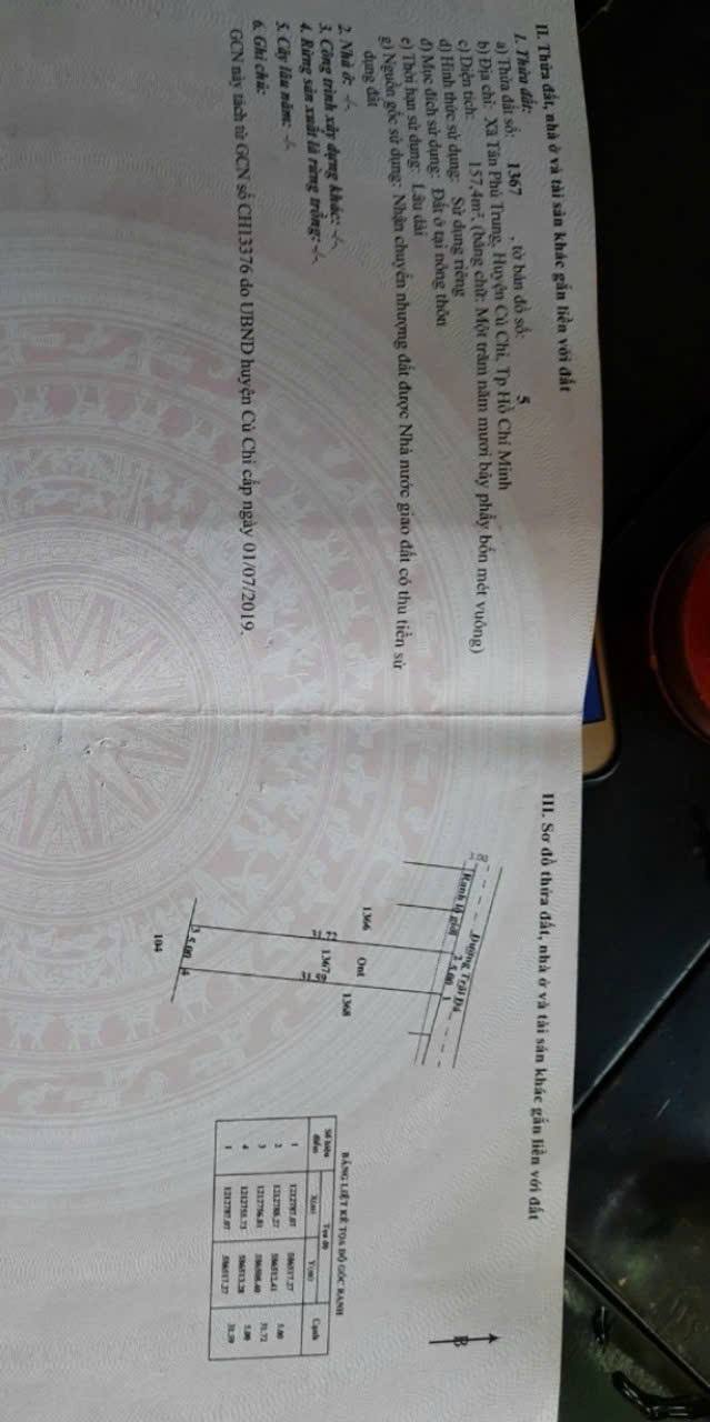 Đất Tân Phú Trung Củ Chi 155m² giá 2.1 tỷ - Bán gấp, thổ cư full quy hoạch!