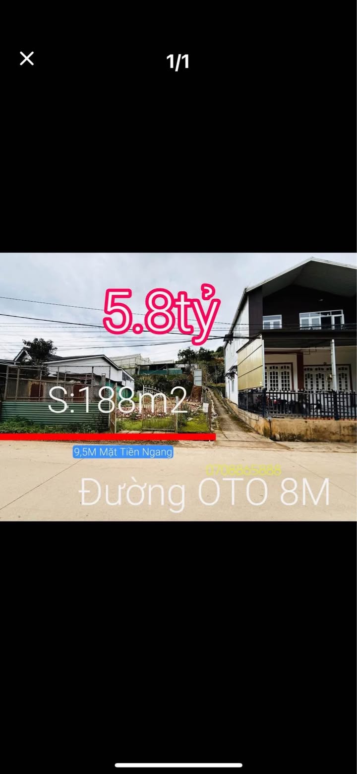 Nhà bán phường 7 Đà Lạt 188m² giá 5.8 tỷ - Đường ô tô tránh nhau